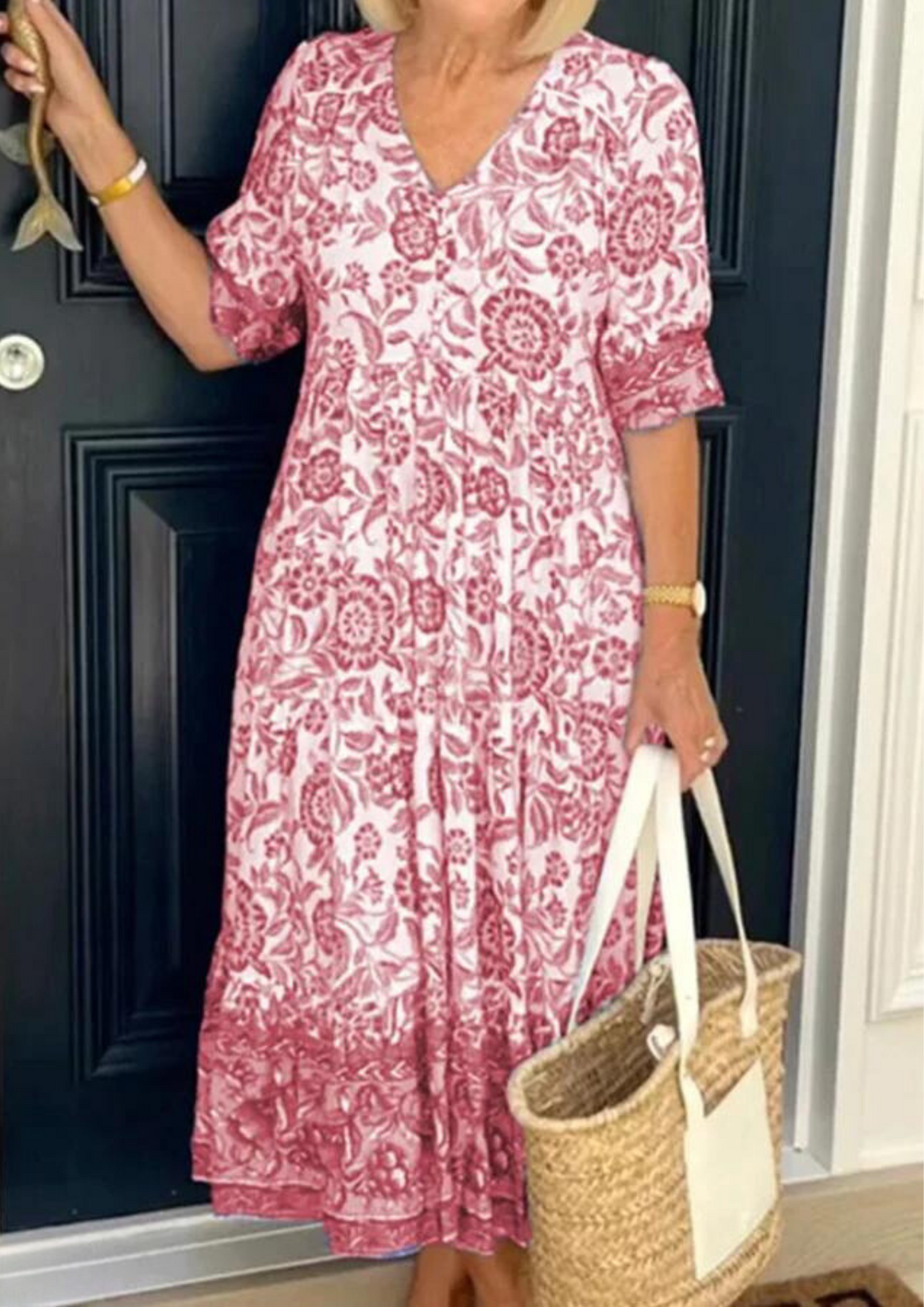 Camilla™ Baumwoll-Blumen V-Ausschnitt Kleid